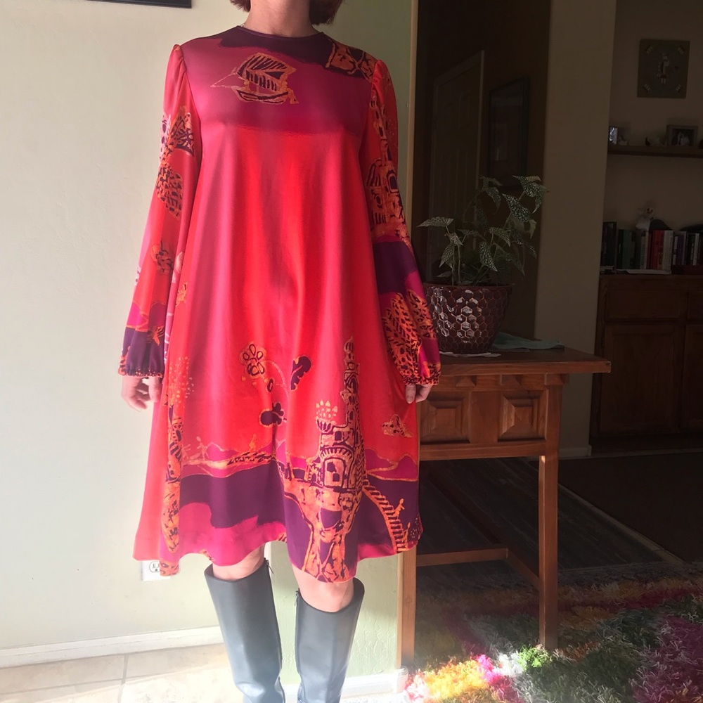 Vintage KATJA’S of Sweden Moroccan Sunset Skyline Print 1960’s Rare Shift Dress